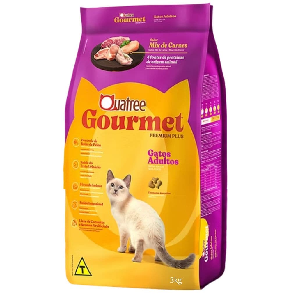 RAÇÃO QUATREE GOURMET GATOS ADULTOS MIX DE CARNE 3KG