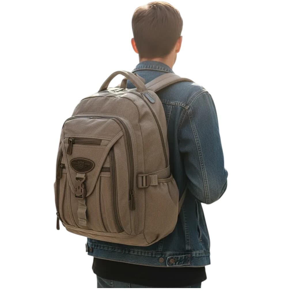 Mochila Lona Reforçada Diversos Bolsos - Unisex 9606