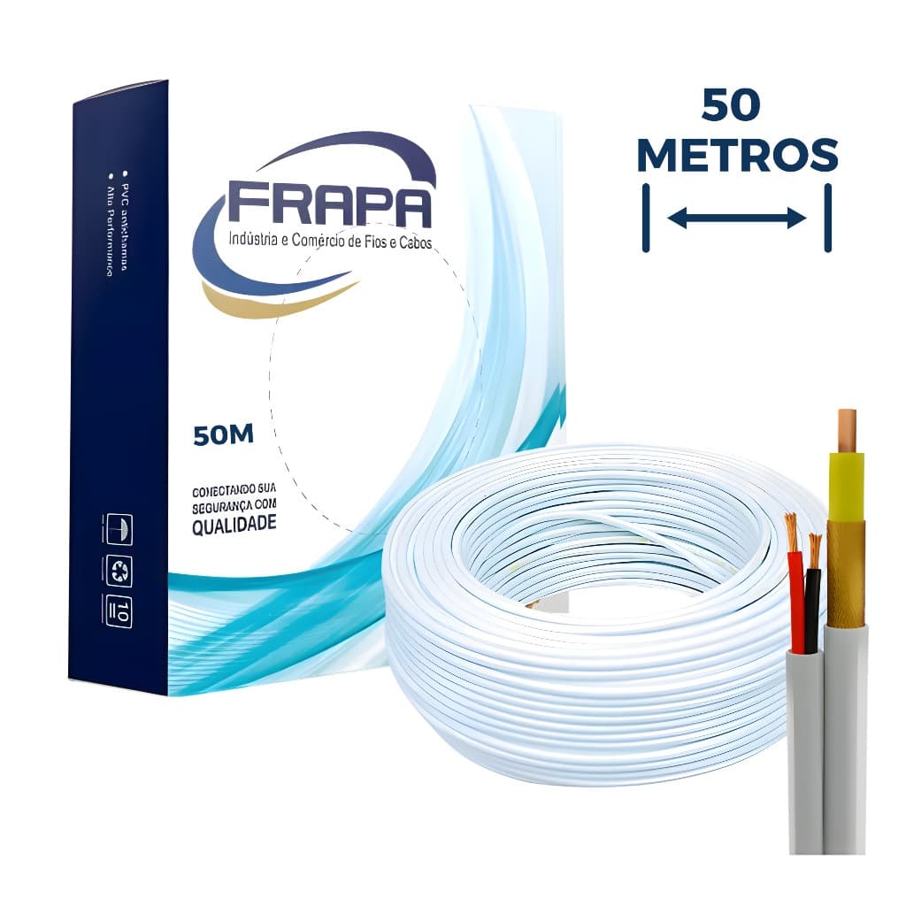 Cabo Coaxial CFTV para Câmera 4mm + Bipolar 80% de Malha AWG 26VFRAPA 50 Metros Branco