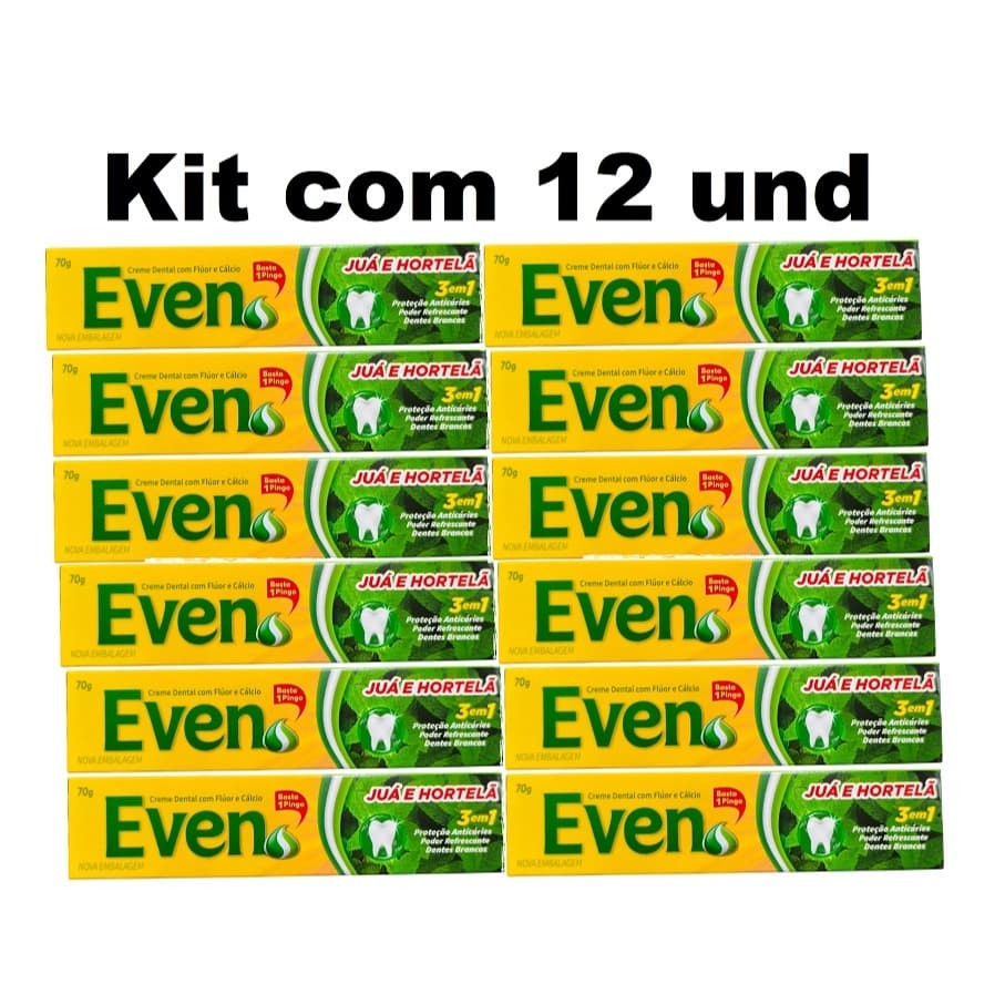 Kit Creme Dental Even Juá E Hortelã 12 Unidades C/ 70g Cada