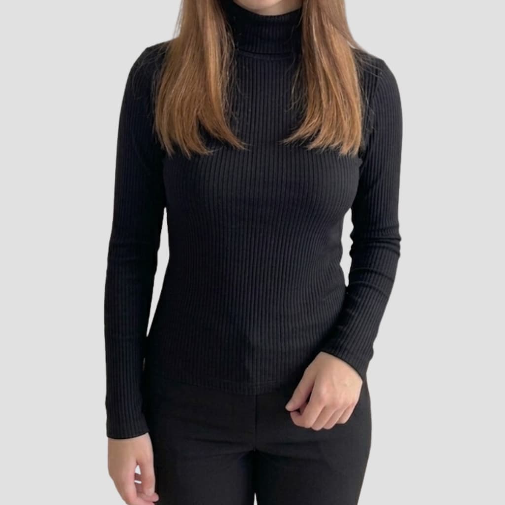 Blusa Manga Longa Malha Canelada Feminina Gola Alta Cacharrel Inverno Blusinha (Inova Stilo)