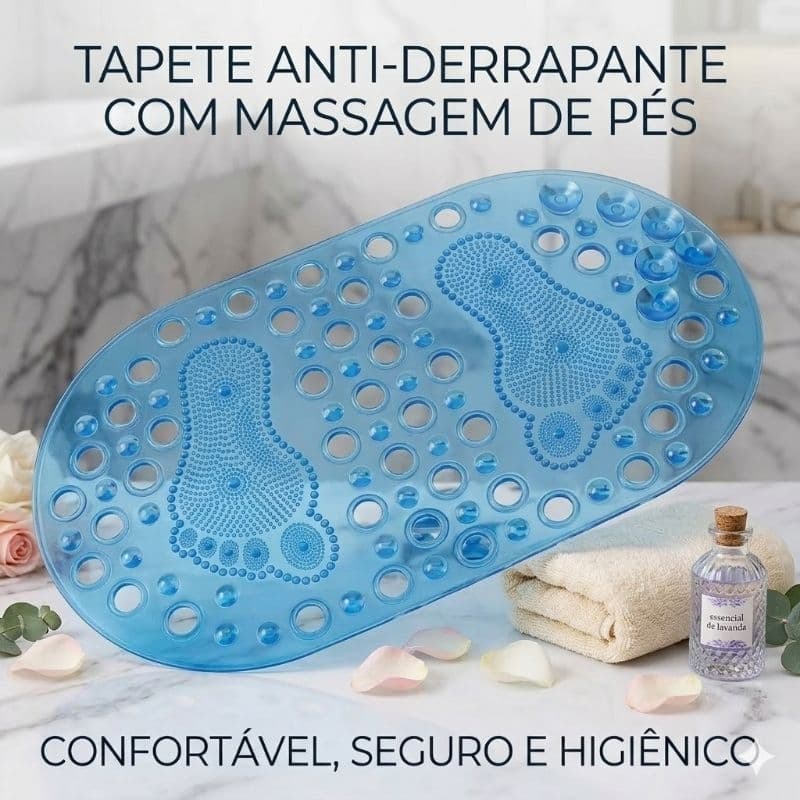 Tapete de Banheiro box Antiderrapante de silicone com Ventosas e Massageador de Pés