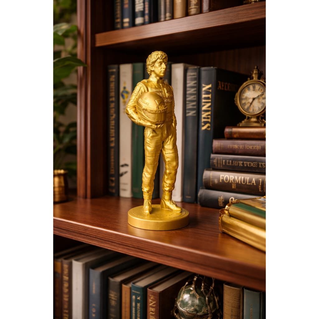 Estátua Ayrton Senna Dourado 21cm Boneco F1 Presente Criativo Colecionador Decoração Casa Escritório - ENVIO RÁPIDO!!!