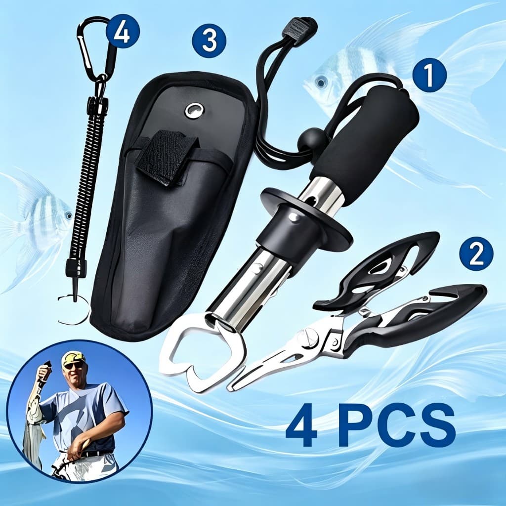 Kit 4/3 Pcs Alicate De Pesca Alicate de Pesca Durável em Aço Inox com Suporte de Isca para Boca Curva, Tesoura Multiuso