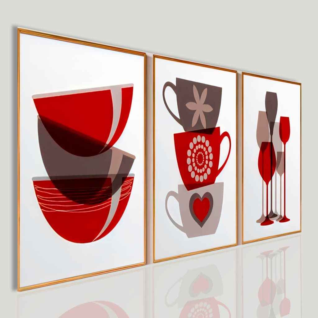 Quadro Café Cozinha 3 Peças Decorativo Cafeteria Padaria Xícaras Moderno Gourmet