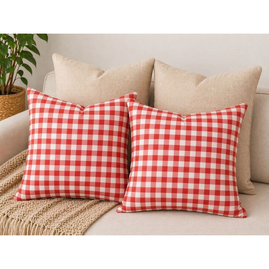 kit 4 capas  Almofada Xadrez Vermelho – Elegância e Conforto para sua Casa