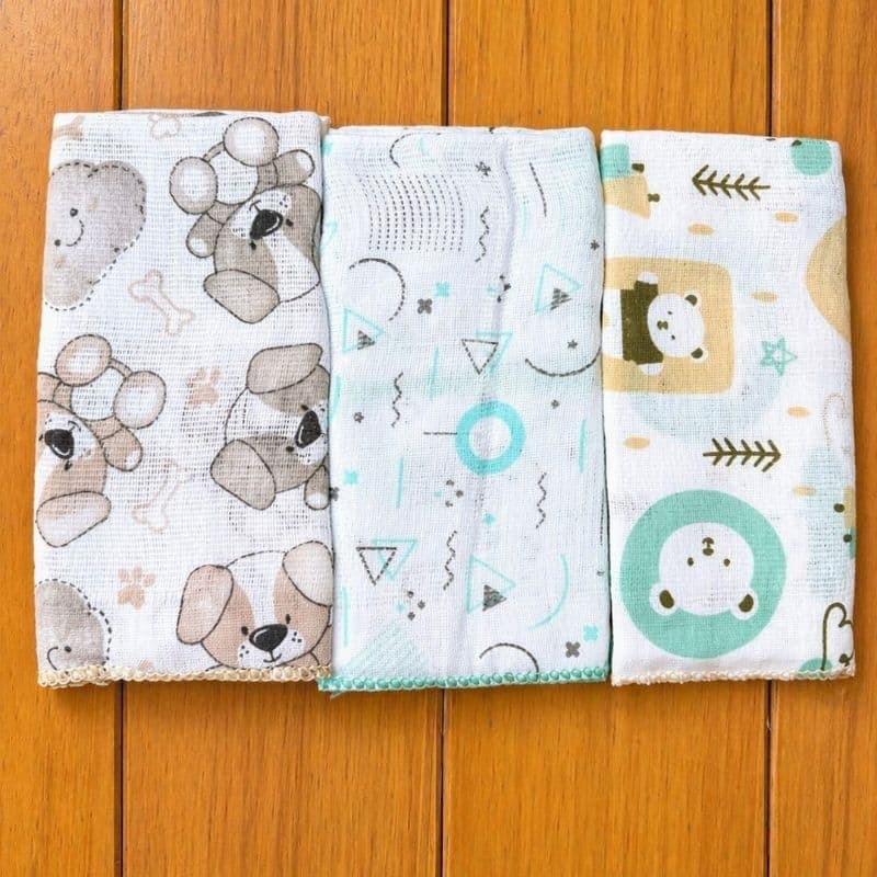 Kit 03 Unidades Pano de Boca Mão Fralda 32cm x 32 cm 100% Algodão Macio