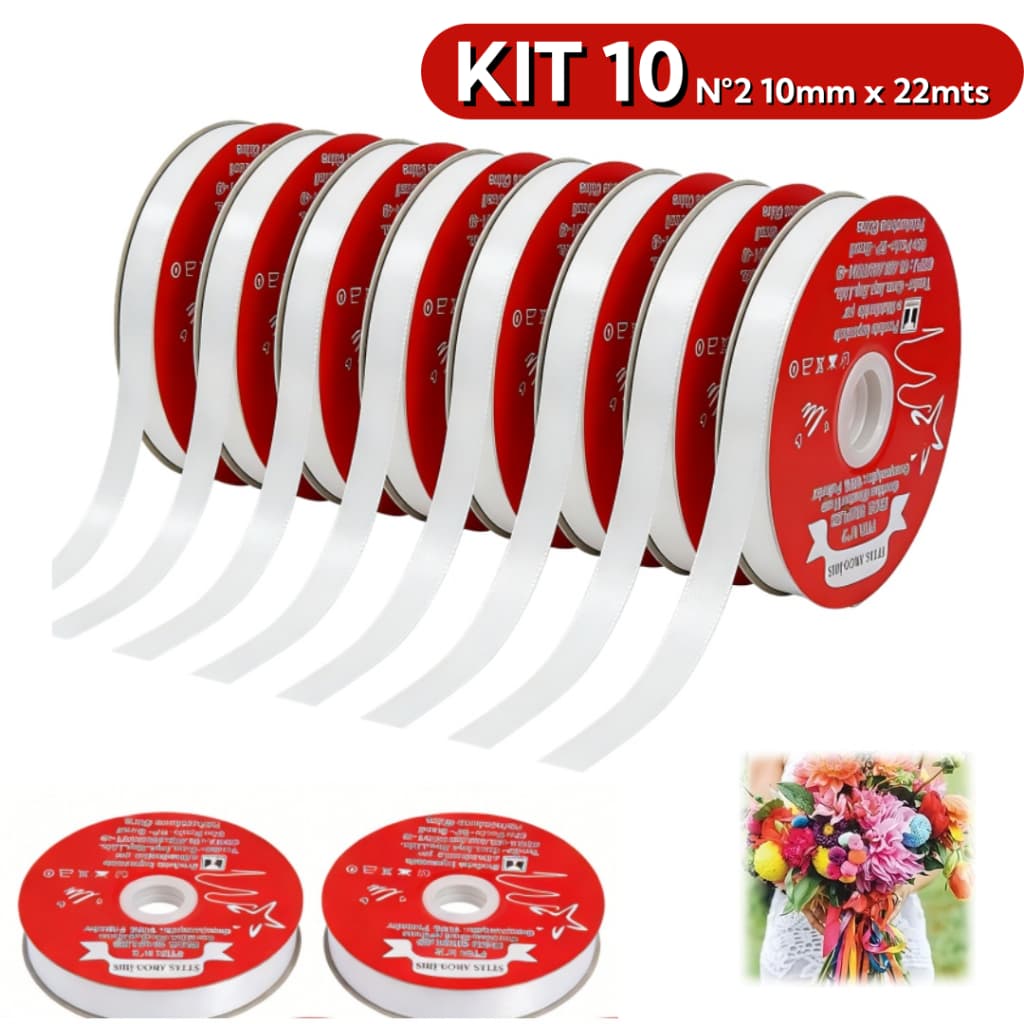 Fitas de Cetim N°2 10mm x 220mts para Laço Presente Decoração Artesanato