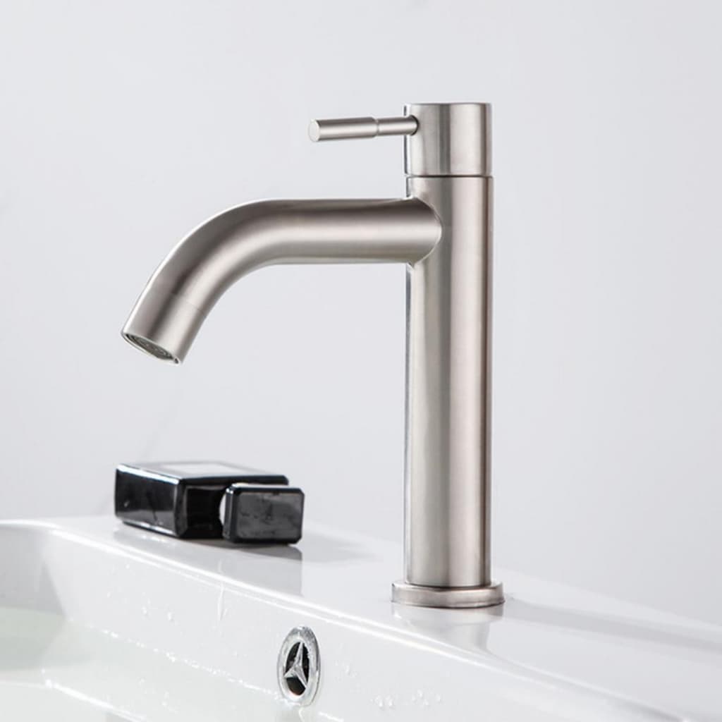 Torneira Bancada Cromado Fosco Banheiro Lavabo Lavatório Água Fria 1/4 Volta Médio Aço Inox 304