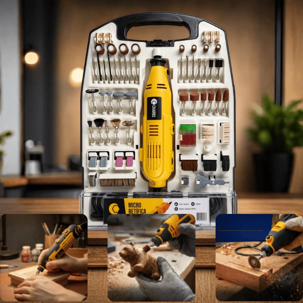 Micro Retífica Profissional 500W Multifuncional Maleta com 234Peças