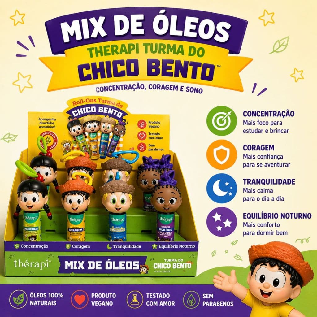 Roll-On Infantil Therapi Mix de Óleos 10ml Turma do Chico Bento Concentração Coragem e Sono