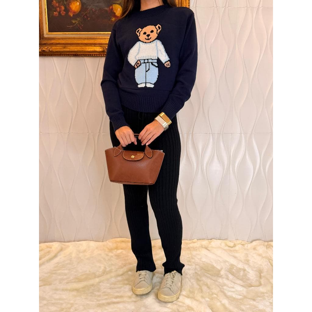 Blusa Tricot Feminina Manga Longa Ursinho Inverno Outono Modal Versatil Casaco Blusa Feminina Moda Inverno Verão