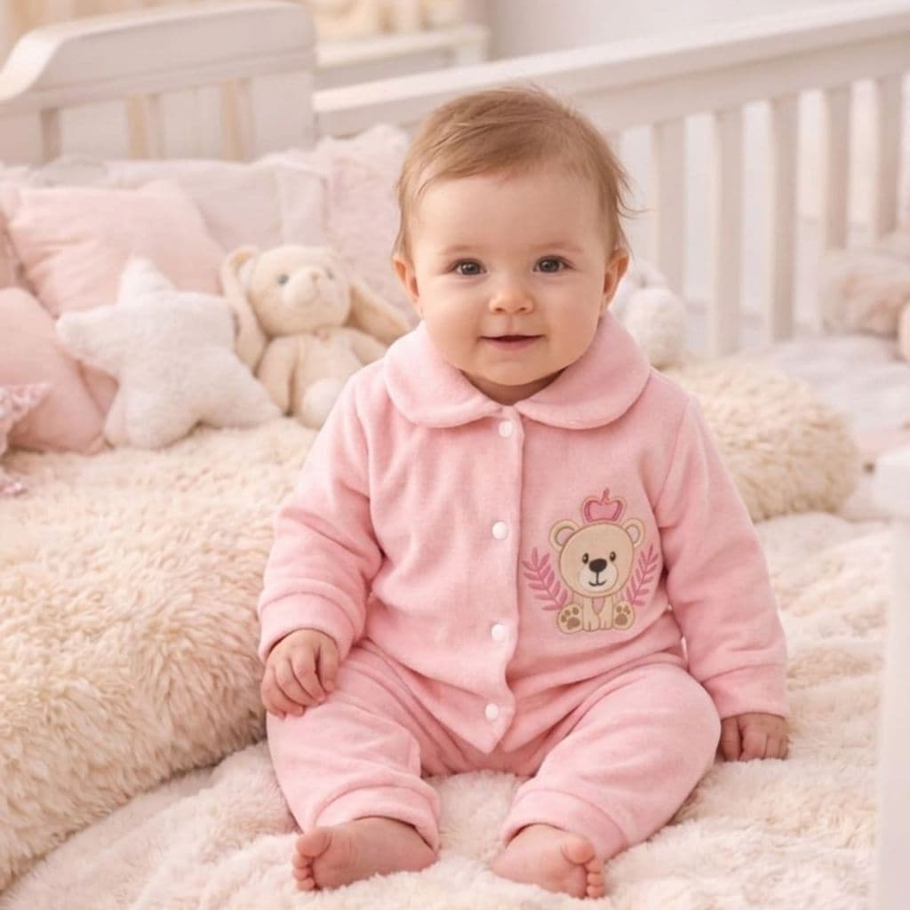 Conjunto Blusa Com Botões e Calça Infantil Plush Inverno Bordado Premium Macio Quentinho Roupa de Frio