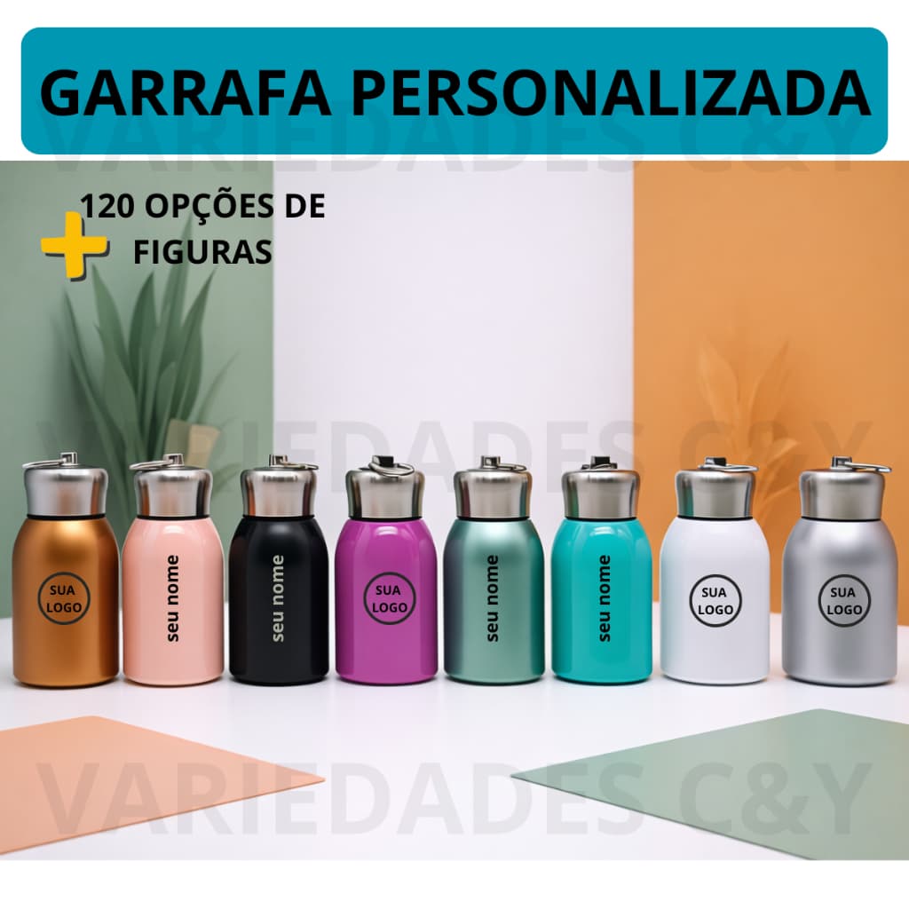 Garrafa 300ml Personalizada Mini com Tampa Nome Figura Gravação a Laser