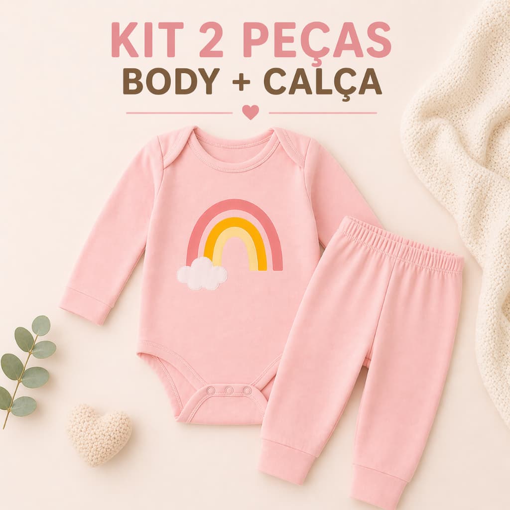 Kit 2 Peças Body Manga Longa + Calça – Conforto E Estilo Para O Bebê
