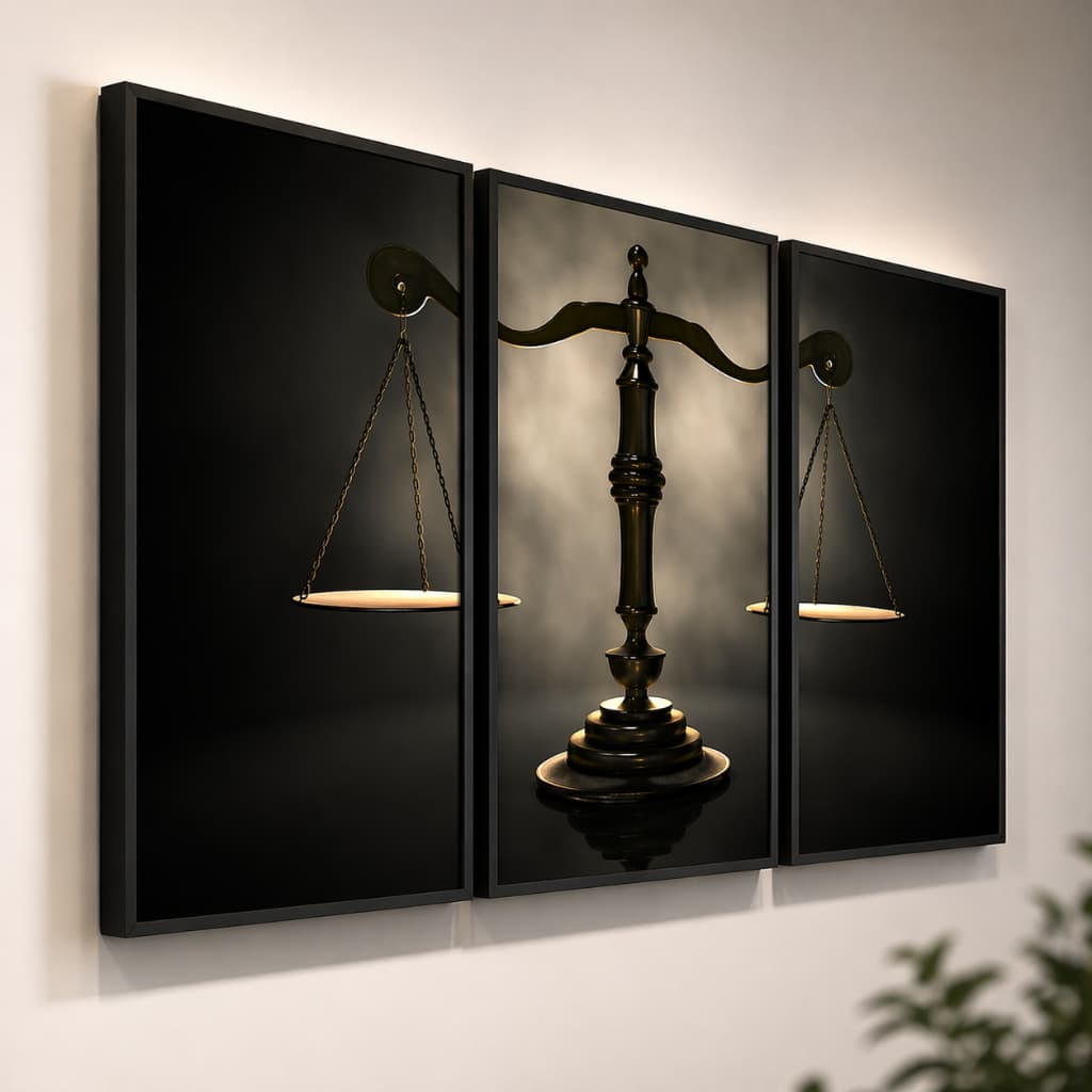 Kit 3 Peças - Quadros Decorativos Direito / Justiça / Balança / Profissão / Advogado Para Escritório