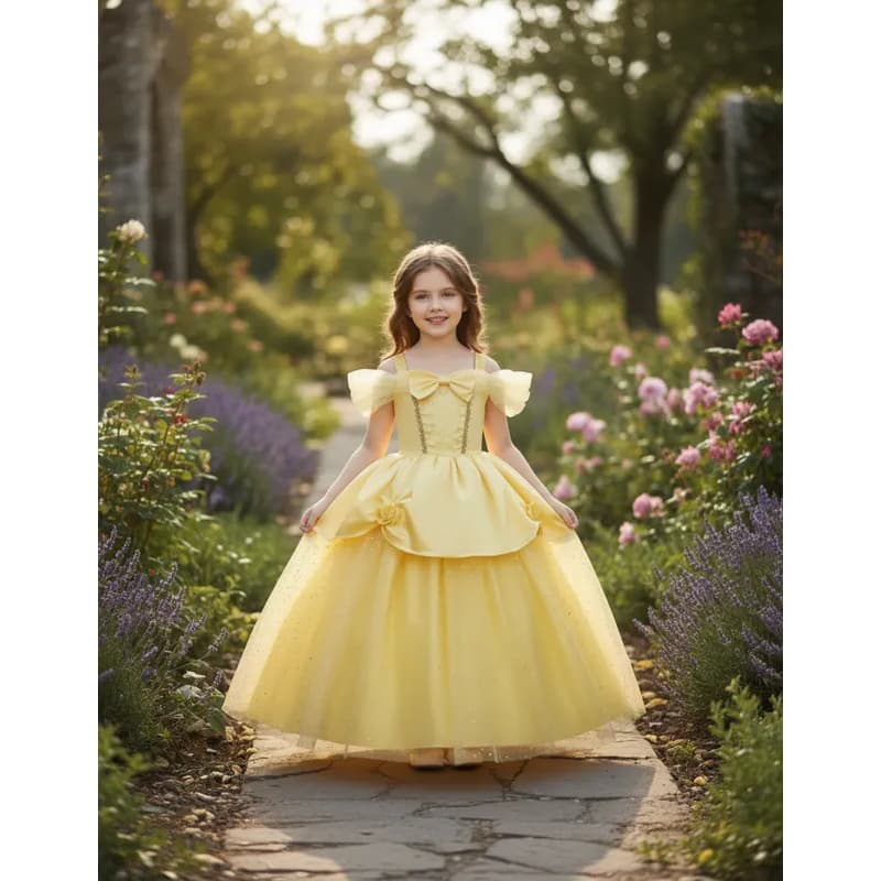 Vestido Fantasia Princesa Bela E a Fera La Belle Disney Luxo Meninas Infantil Amarelo