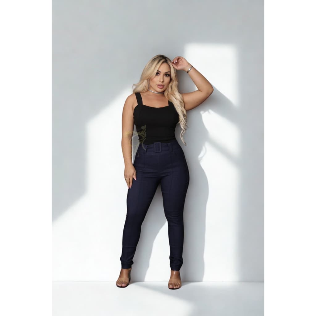 Calça Feminina Social Com Cinto Tecido Com elasticidade