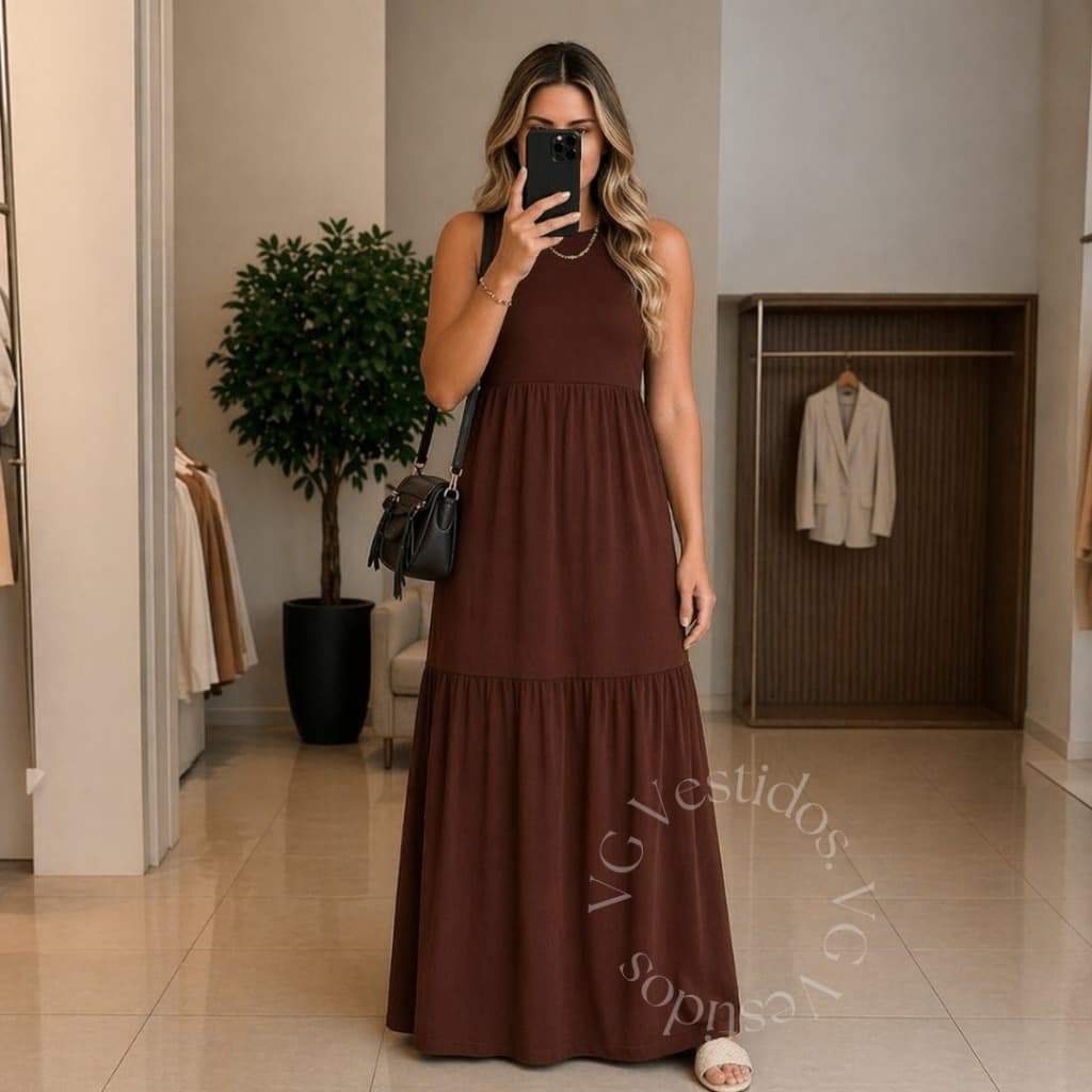 Vestido Feminino Longo 3 Marias Cavado Elegante Casual Confortável Verão Outono Inverno - 502