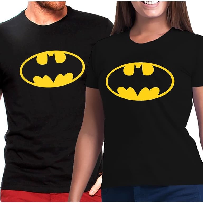 Camiseta Casal Carnaval Kit Namorados Batman Lançamento Blusa Heroi Blusa Namorados Festa Fantasia