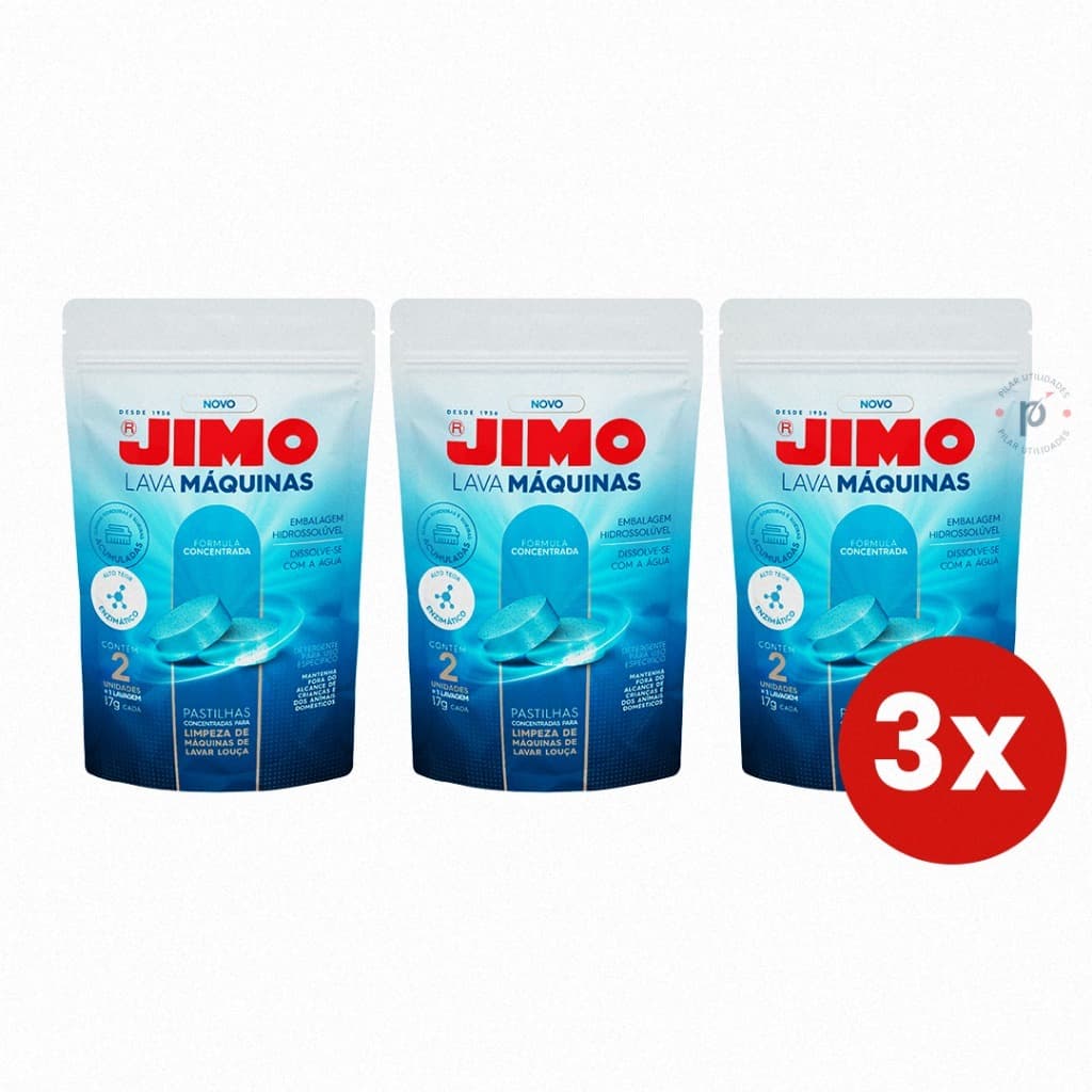3 Limpa Máquina Lava Louças Jimo Pastilhas Tira Gordura e Odor Máquina e Limpeza Interna 2x17g