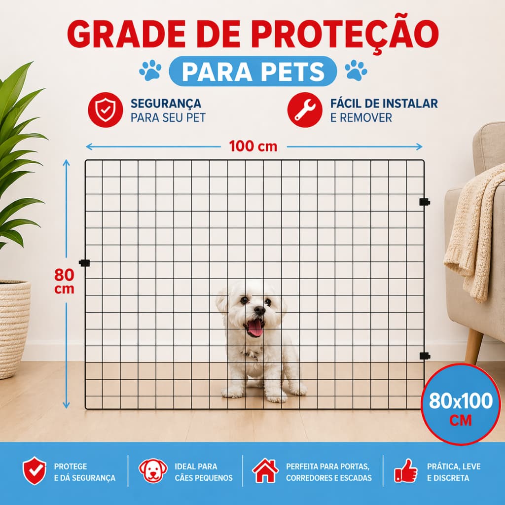 Grade Portão Proteção Pet Cachorro De 80x100cm Cães Pequenos