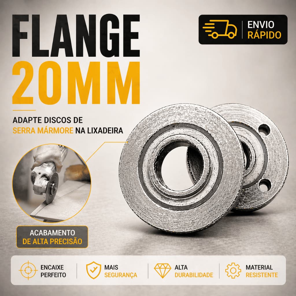 🔧 Flange Adaptador p/ Esmerilhadeira – Adaptação Disco 20mm (Serra Mármore)