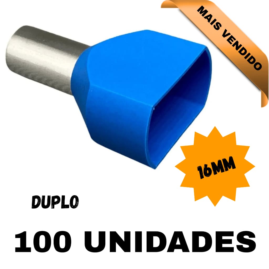 Kit 100 Terminal Ilhós Duplo Pre Isolado 16mm Azul