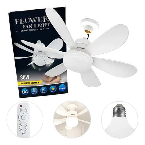 Ventilador de Teto com Luz Led com 6 Hélices 80W Bivolt  Controle Remoto  3 Tons de Luz  Lâmpada
