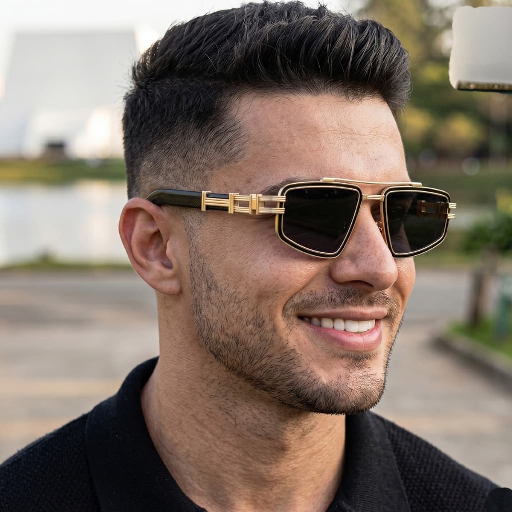 Óculos de Sol Masculino Geométrico Exclusivo Marcante  Resistente e com Proteção UV400