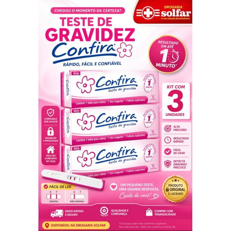 TESTE DE GRAVIDEZ CONFIRA_Drogaria_kit c 3