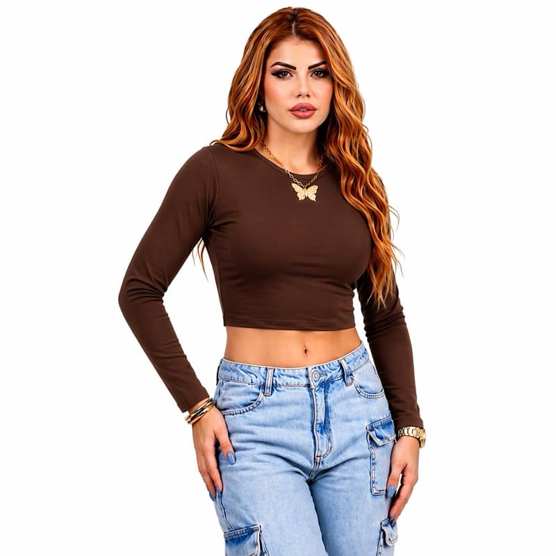 Blusa Feminina Manga Longa de Compressão - Blusinha Manga Comprida - Baby Tee