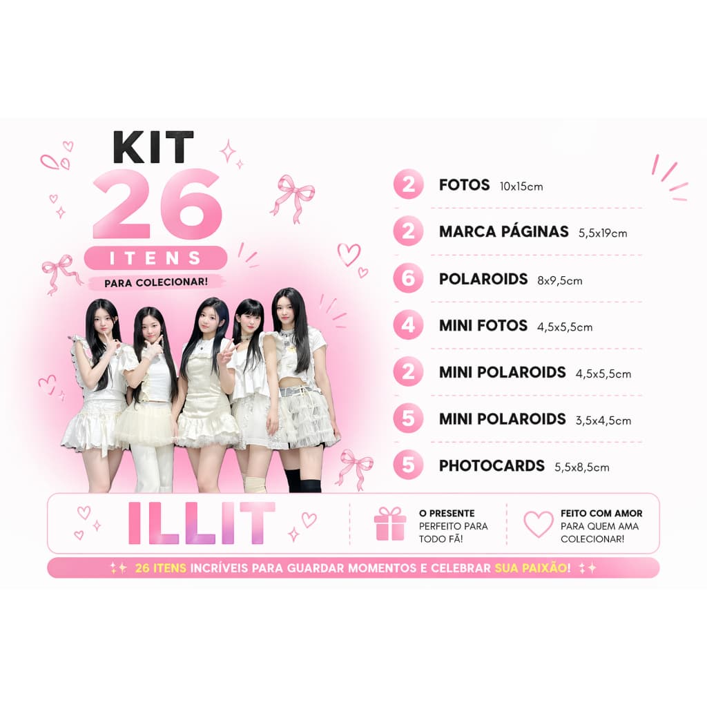 Kit kpop 26 Itens Fotos Polaroids Marca Páginas para Guardar e Colecionar Illit