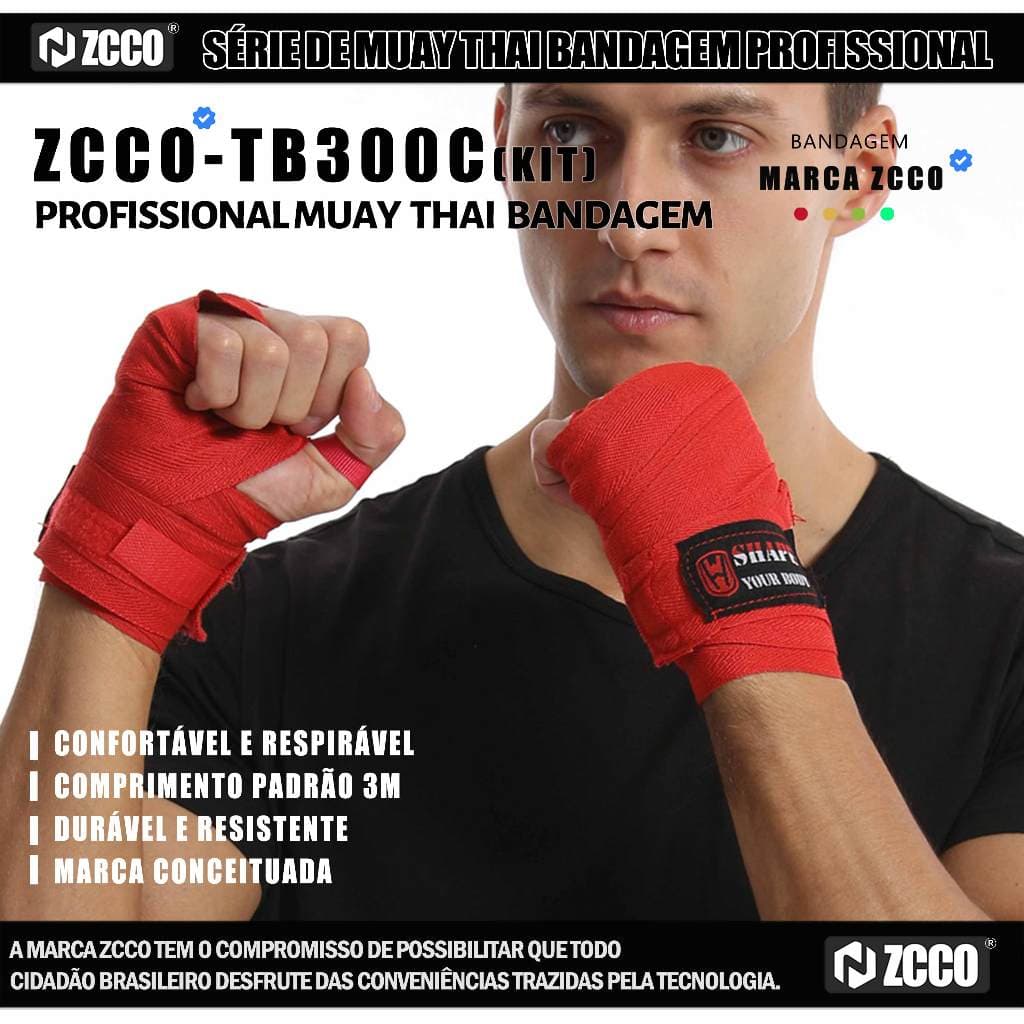 ZCCO Bandagens Boxe 3m, Algodão Premium, Proteção Punho e Junta, Velcro + Argola, para Muay Thai/Luta/Saco, Respirável