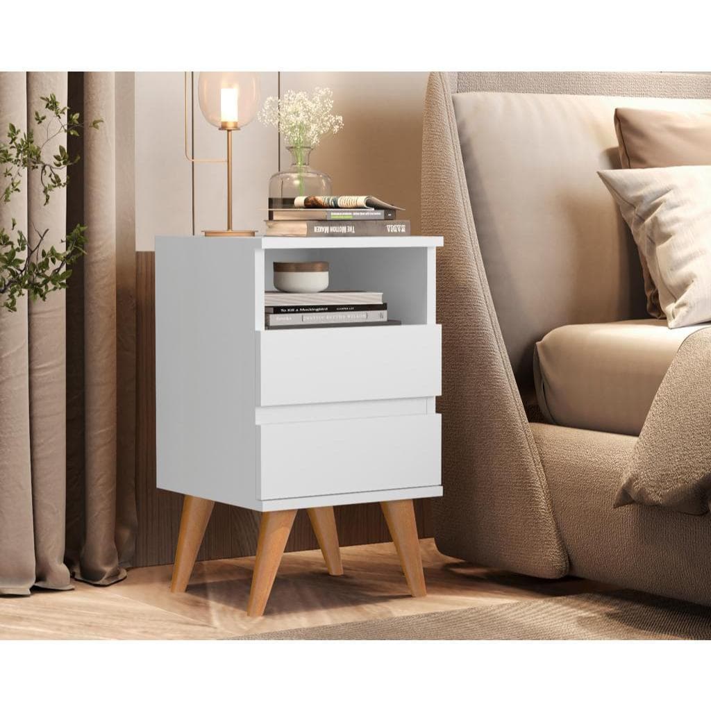 Mesa De Cabeceira POP Pés Em PVC 2 Gavetas e Nicho Varias Cores
