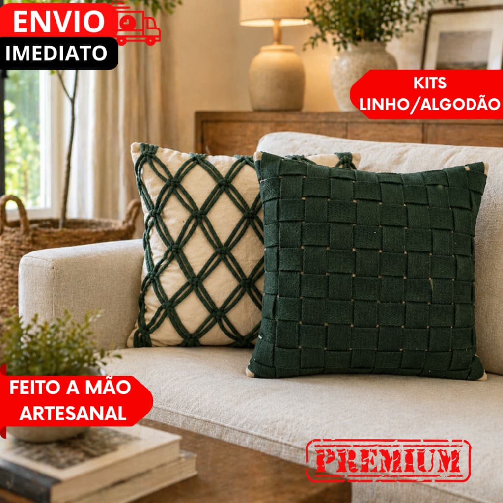 PROMO Jogo Capa de Almofada Pinterest Premium Trançada e Geométrica Para Decorar Sofá Cama Poltrona.