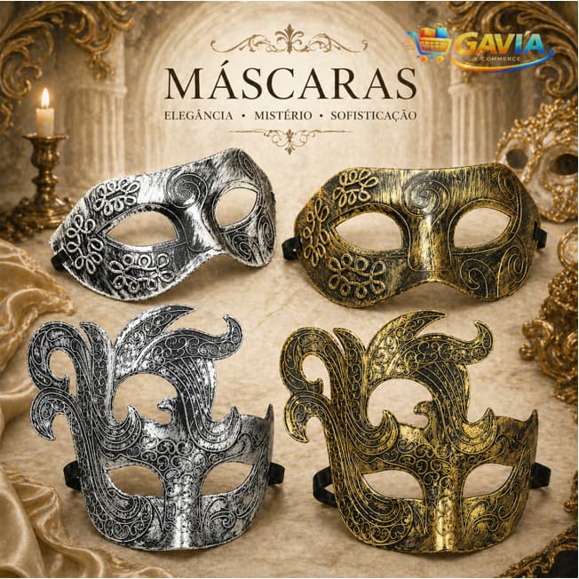 Máscara Veneziana Luxo 50 Tons- Dourada Prata Fantasia Carnaval Halloween Baile Festa