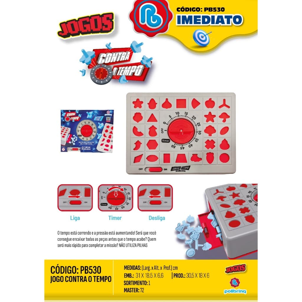 Jogo Contra o Tempo Polibrinq - Desenvolve Raciocínio Rápido e Coordenação Motora