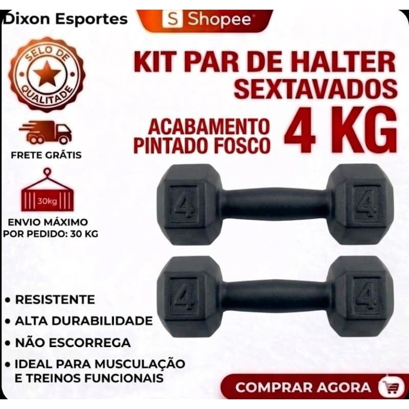 Par Halter 4kg sextavado Pintado (2×4kg) Academia Treinos Musculação