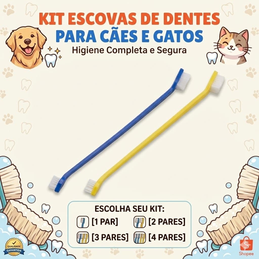 2 a 8 Escova de Dente Para Cães e Gatos de Cabeça Dupla