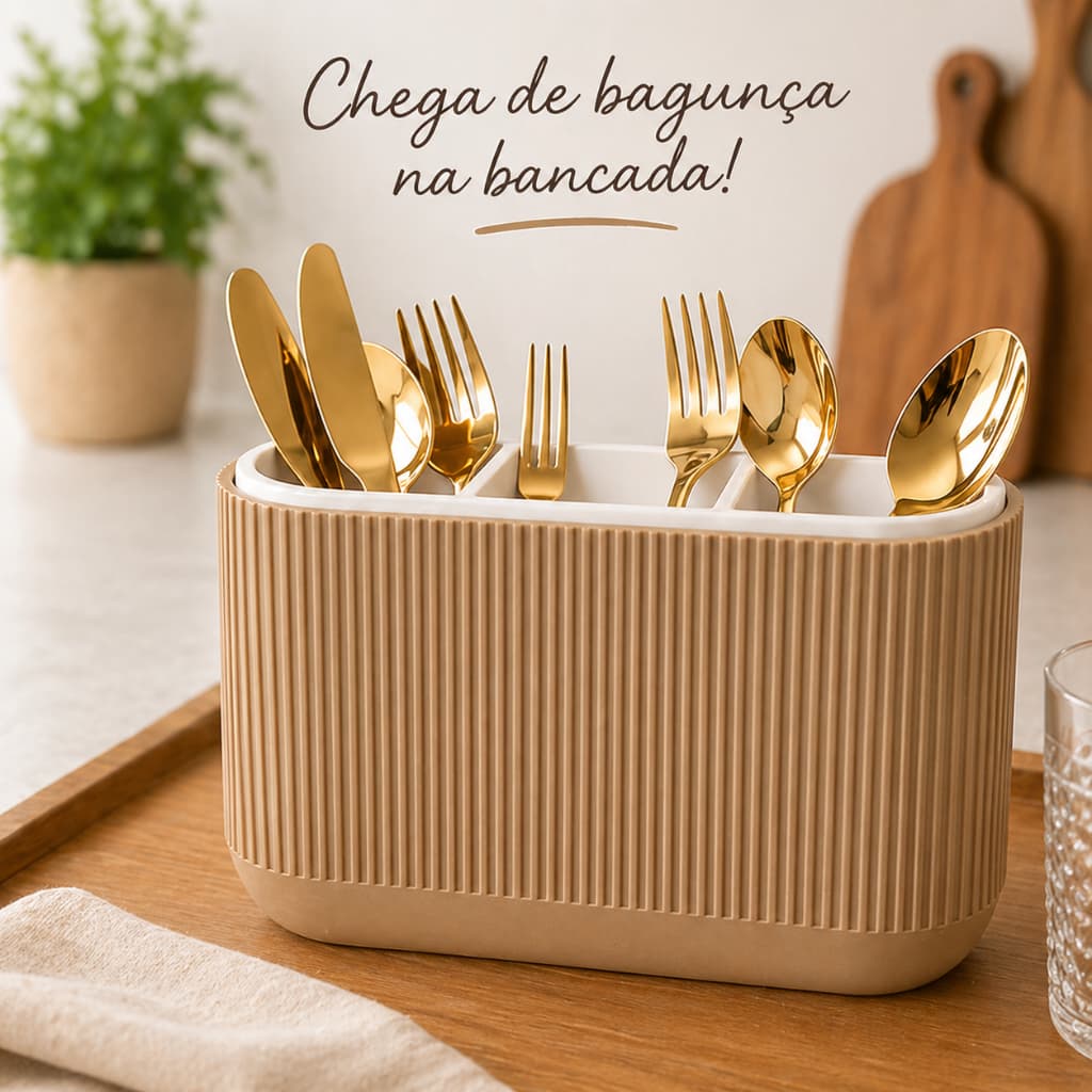Porta Talheres e Utensílios de Cozinha com Divisórias - Organizador de Bancada e Escorredor Moderno