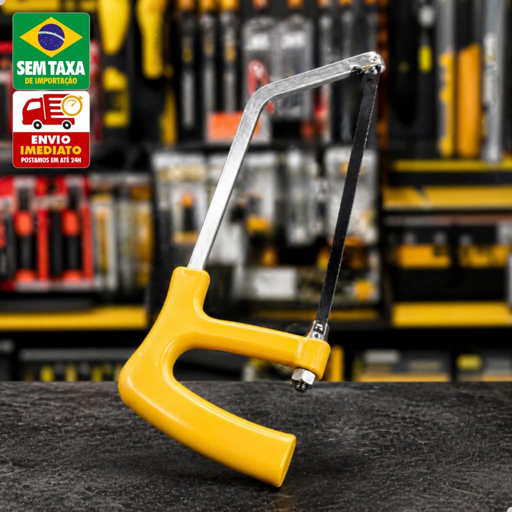 Arco de Serra Mini 24cm Tico Tico com 2 Lâminas 14cm Corte Madeira Metal Plástico