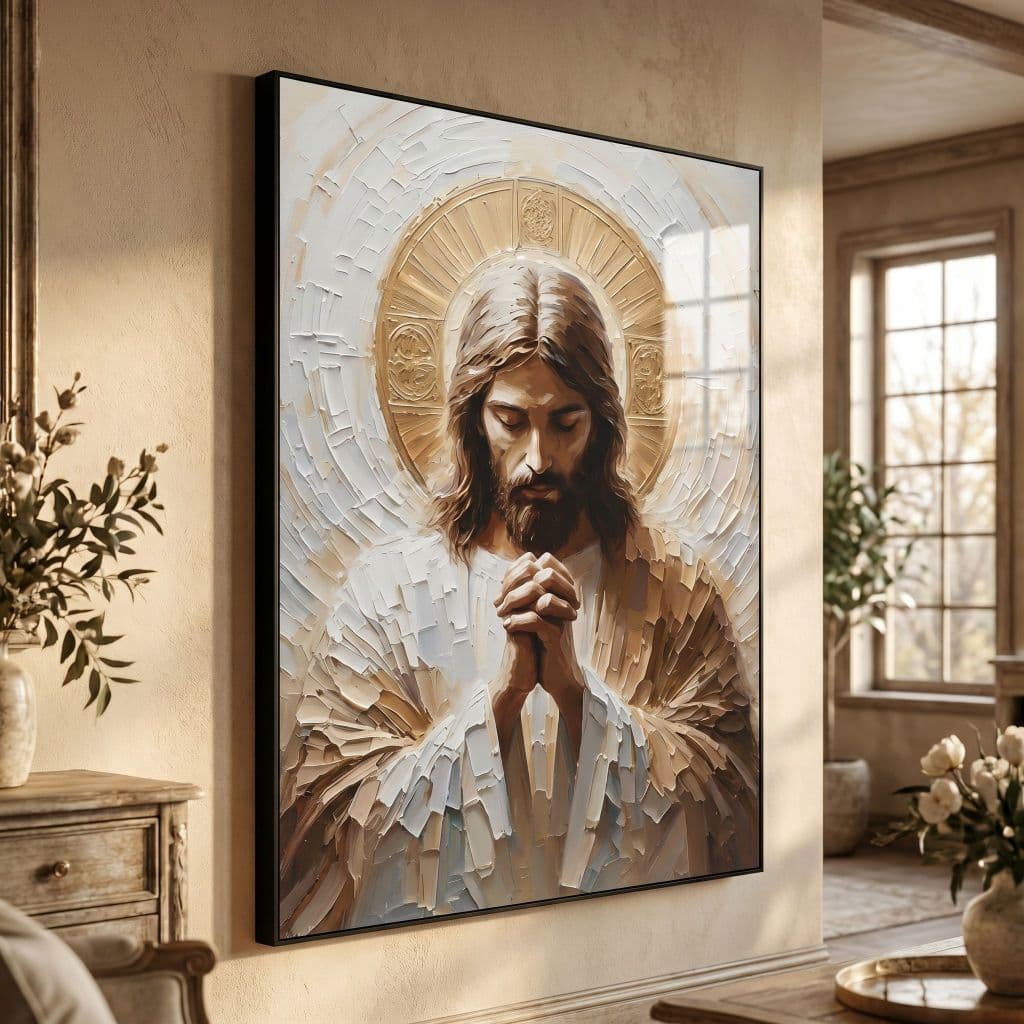Quadro Decorativo 80x110cm Jesus Cristo Rezando Decoração de Parede Hall Luxo Sala Quarto MDF