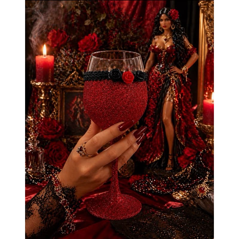 Taça Maria Padilha | Taça decorada | taça luxo Pombogiramenina | Gliter rosa l gliter vermelho | taça de luxo artesanal