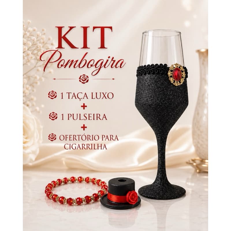 Kit Pombogira Luxo Premium Taça Decorada + Ofertório + Pulseira  Axé Umbanda Candomblé