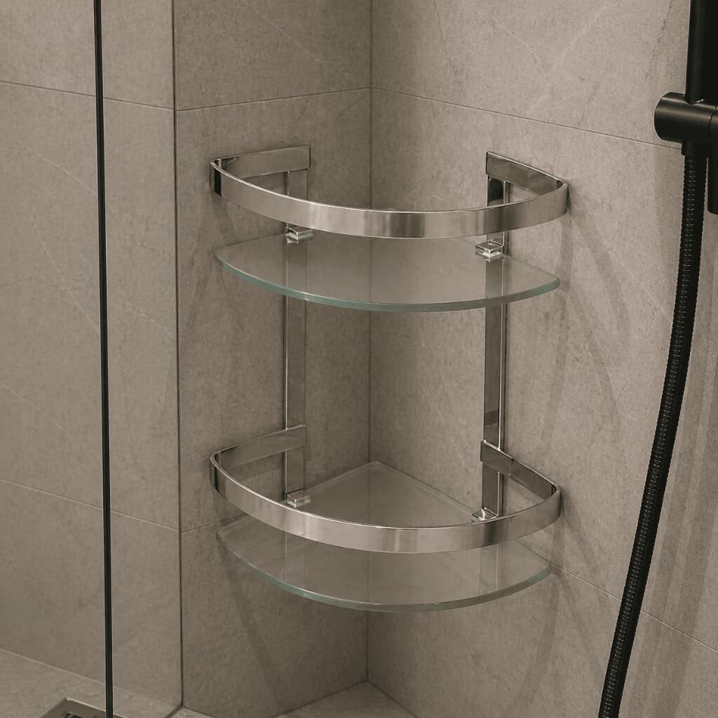 Porta Shampoo Duplo Para Banheiro De Canto Luxo Vidro 8mm