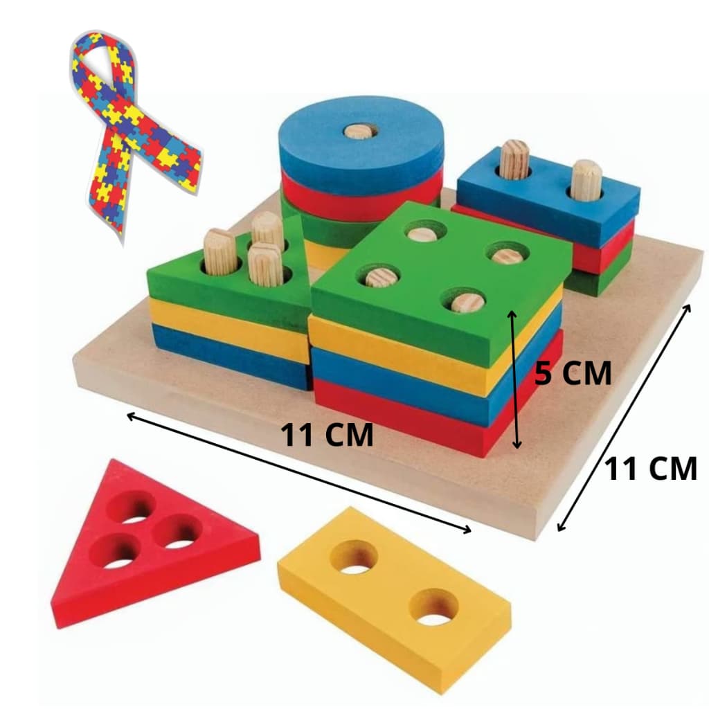 Brinquedo Pedagógico Prancha Educativo Madeira Montessori ,encaixe  Multicolorido 16 Peças