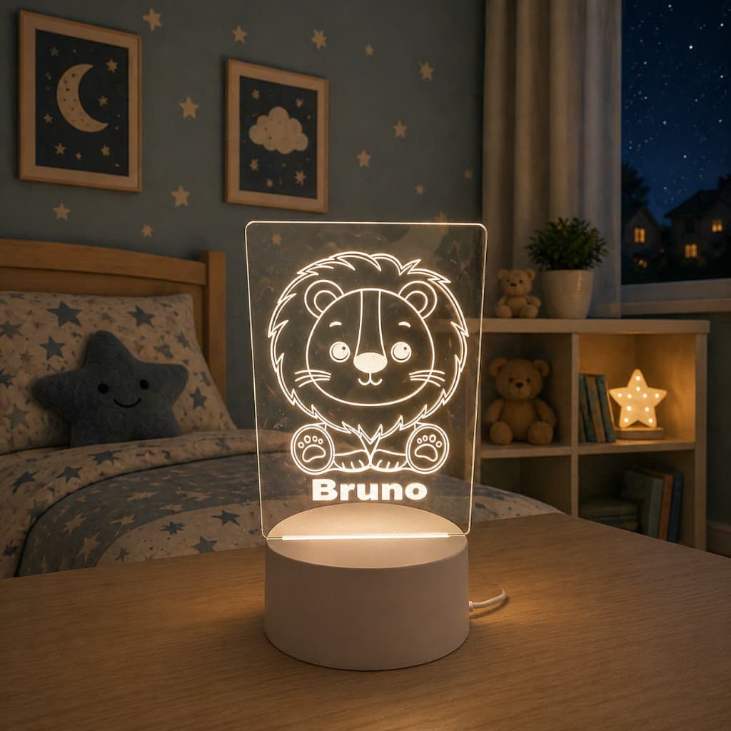 Luminária Led 3D Leão personalizada com nome / Abajur / presente criativo / Luz Noturna