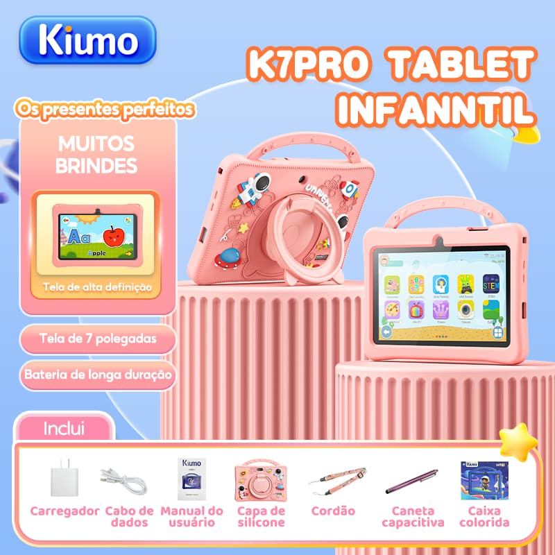 Kiumo Tablet Infantil K7pro 7 Polegadas 4+128G Com Wifi Android 13 Tablet Educativo Com Caneta Capa De Silicone