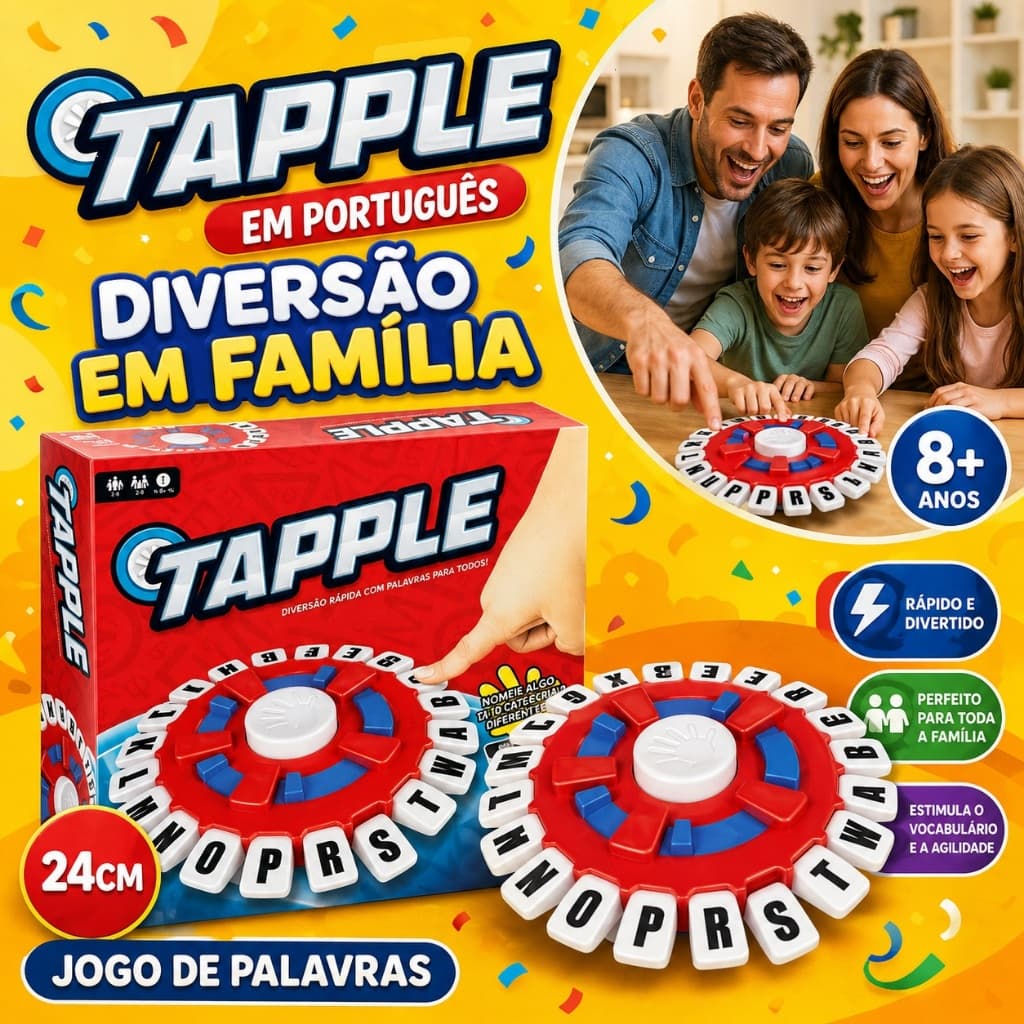 Jogo Stop Tapple Grande 24cm Versão Portuguesa - Desafio de Letras com Temporizador
